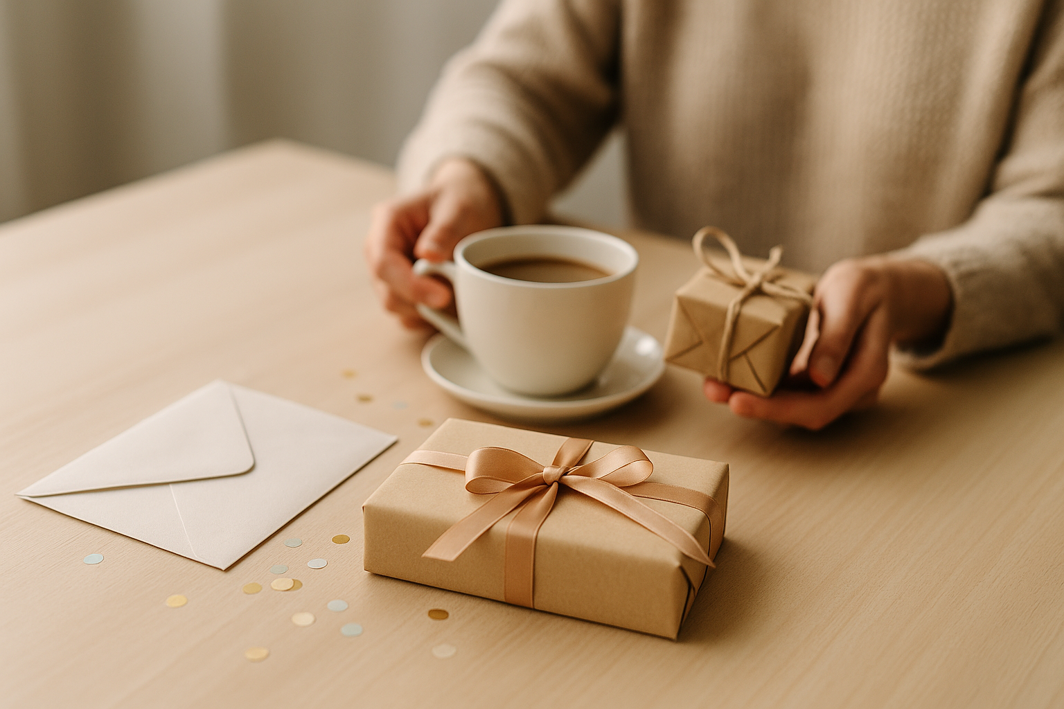 Cadeau en envelop op tafel